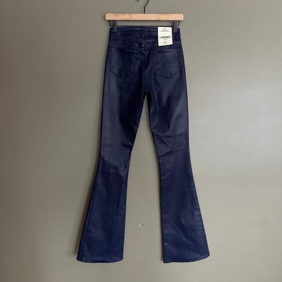 NWT L'Agence Marty Coated Flare Jeans Midnight Navy Blue High Waisted Chic Sexy - Picture 10 of 13